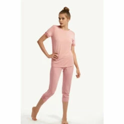 Lisca Cotton Blend &apos;Endless&apos; Pyjama Short Sleeve Top And 3/4 Legging Set For Female